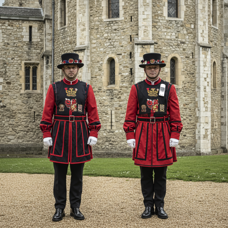 Dos Soldados vestidos de época custodiando una fortaleza