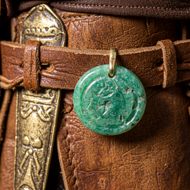 Amuleto para malograr cadencia de infortunios, con talla de Afrodita, preceptora del Amor y la Guerra, unido por pequeña fianza de oro