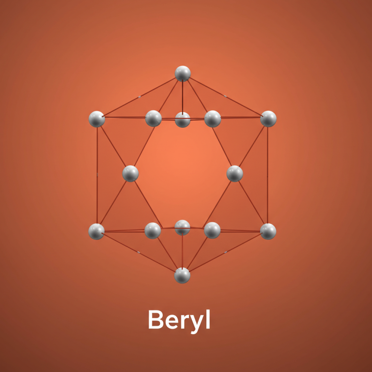 Diagrama tridimensional que muestra la estructura cristalina de la celda unitaria del berilo (Beryl).