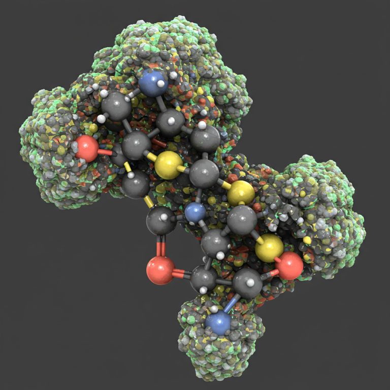 Modelo molecular 3D que representa la estructura cristalina de la tanzanita: silicato de aluminio y calcio.