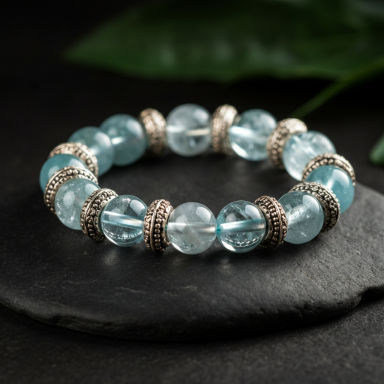 Brazalete de aguamarina, en cuarzo y piedra, un amor eterno, un recuerdo que ilumina, un sentimiento siempre amado.