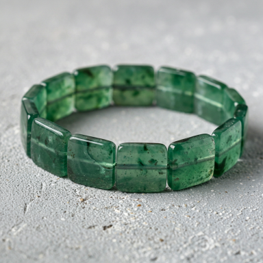 Crisoprasa, verde esperanza en pulsera, la dicha sin precio aguarda, un beso suave y lento, piedra que un sentimiento espera.