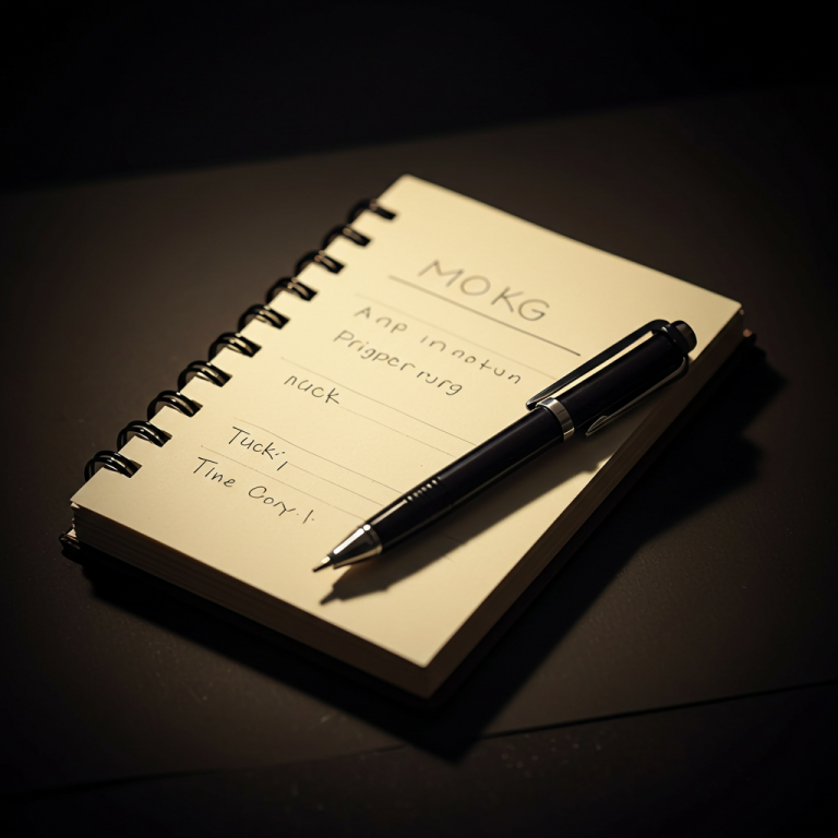 Ilustración pixel art de una libreta de notas y un bolígrafo. Objeto usado para resolver el misterio.